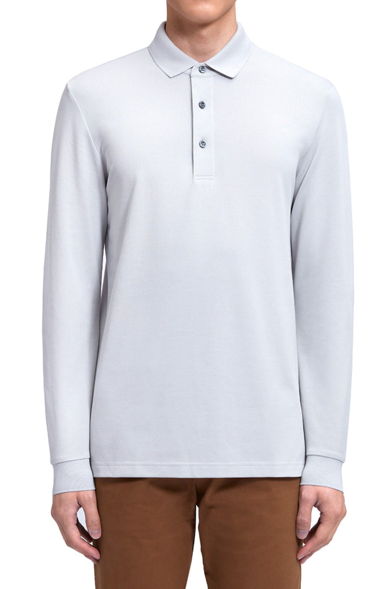 Polo piqué manches longues | Gris clair GYE008