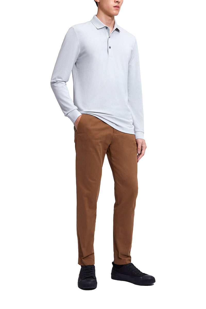 Polo piqué manches longues | Gris clair GYE008