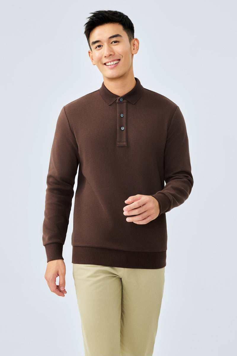 Polo à manches longues jacquard | Marron BRE054