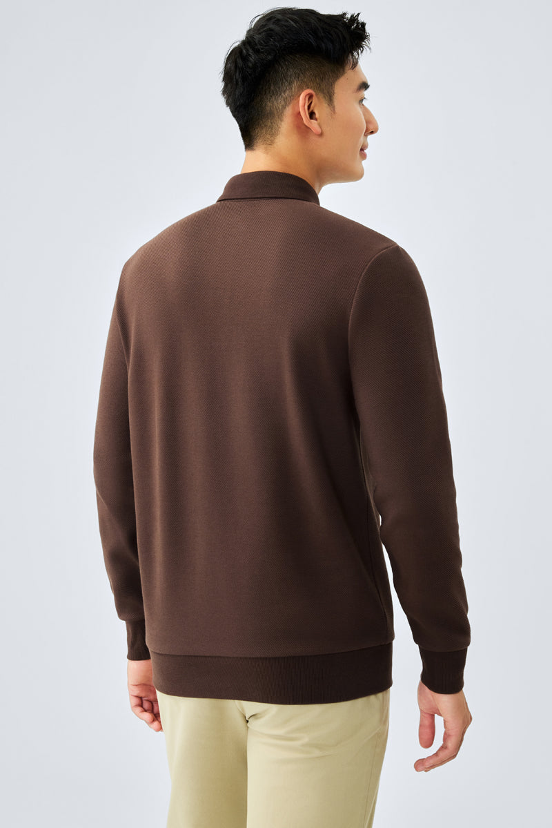 Polo à manches longues jacquard | Marron BRE054