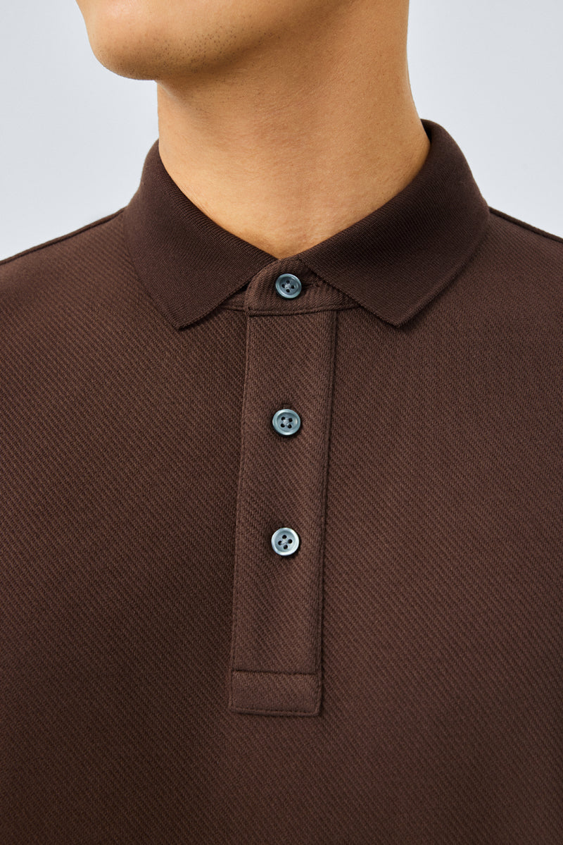 Polo à manches longues jacquard | Marron BRE054