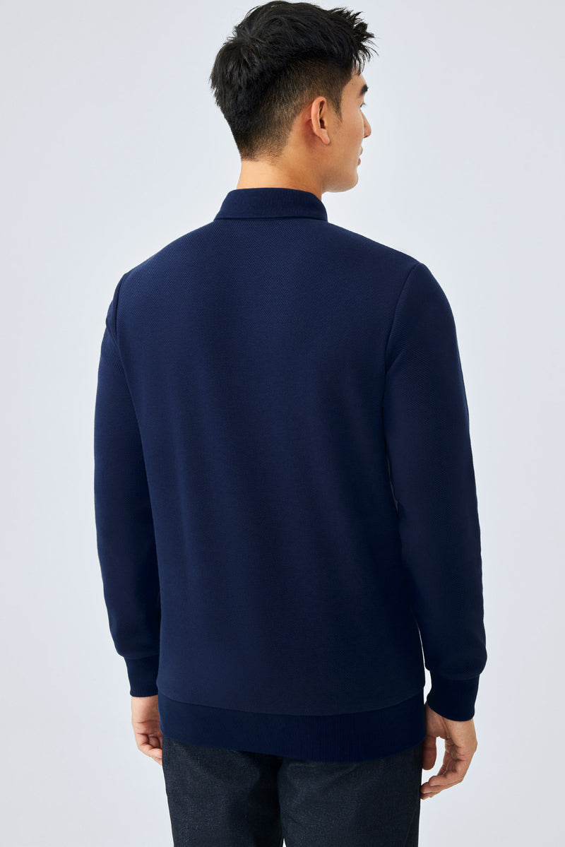 Polo Jacquard à Manches Longues | Bleu Marine NNY096