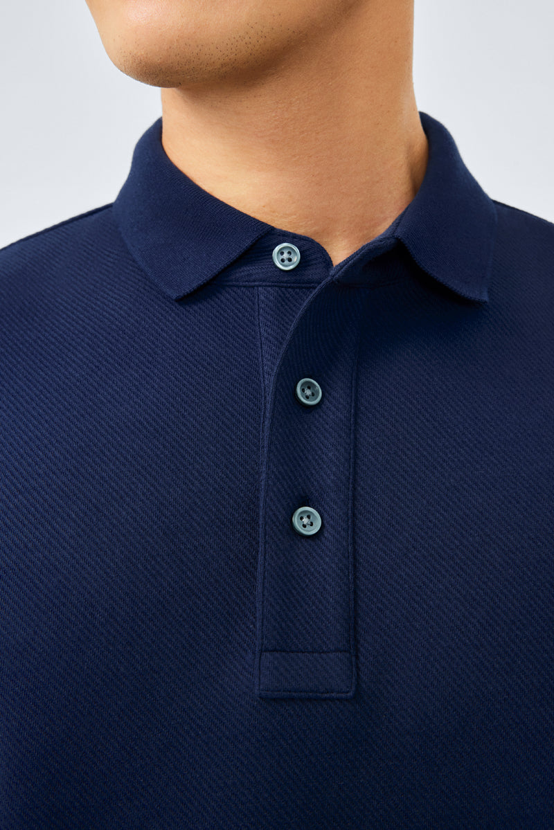 Polo Jacquard à Manches Longues | Bleu Marine NNY096