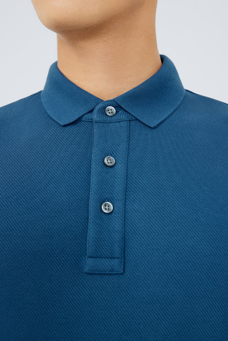 Polo jacquard à manches longues | Bleu sarcelle PT4126
