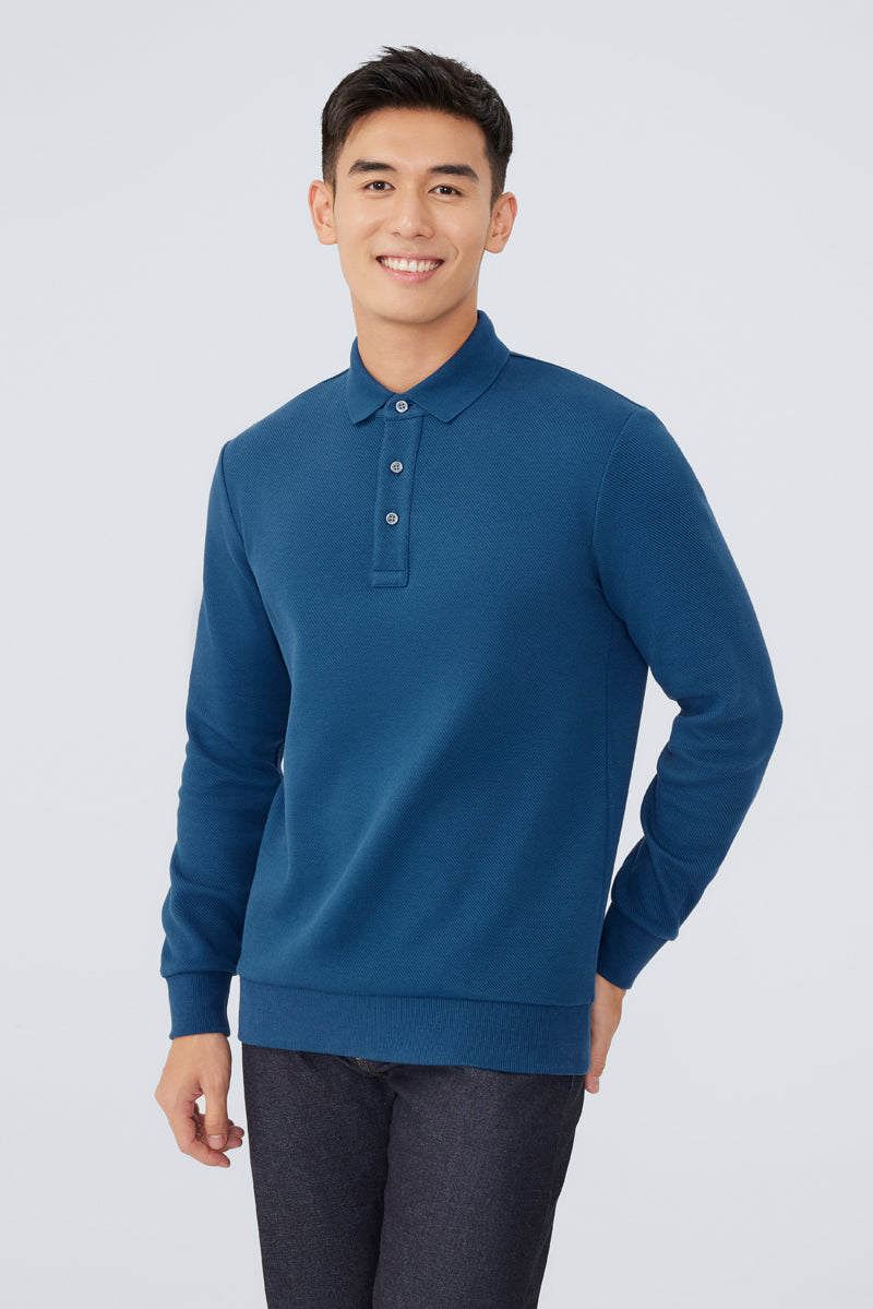 Polo jacquard à manches longues | Bleu sarcelle PT4126