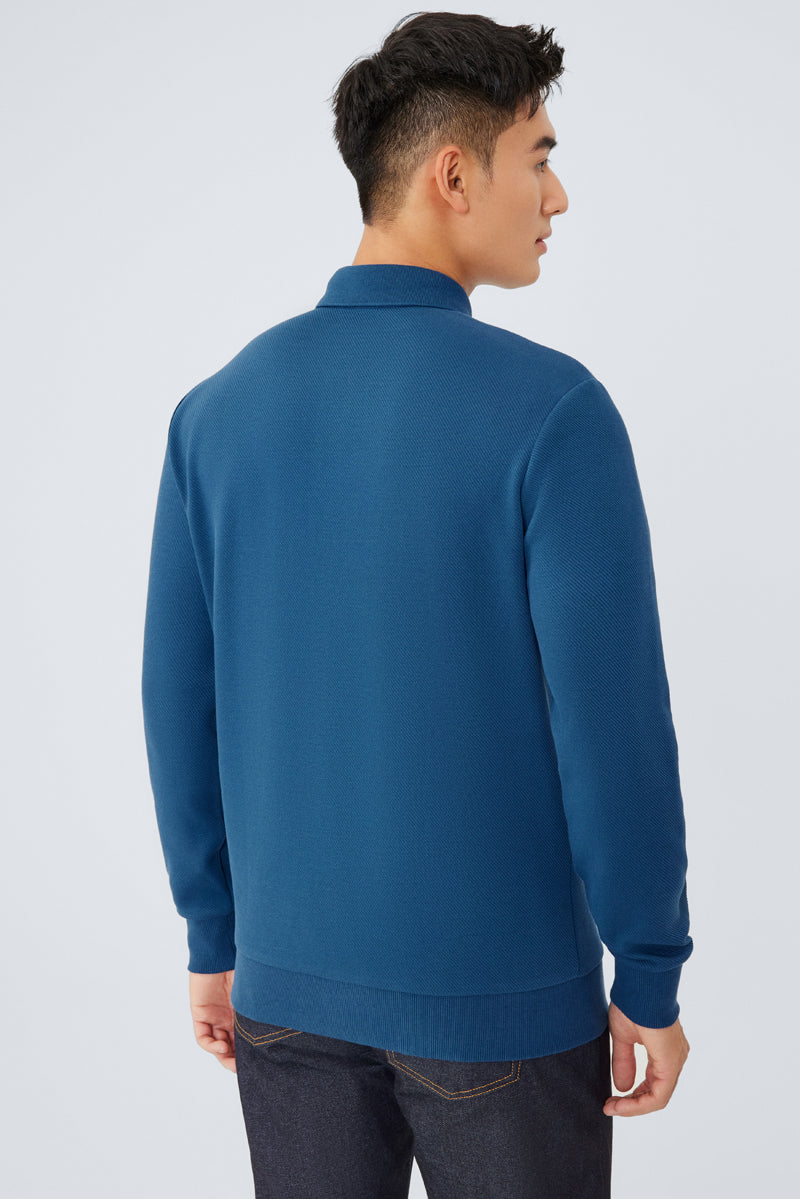 Polo jacquard à manches longues | Bleu sarcelle PT4126