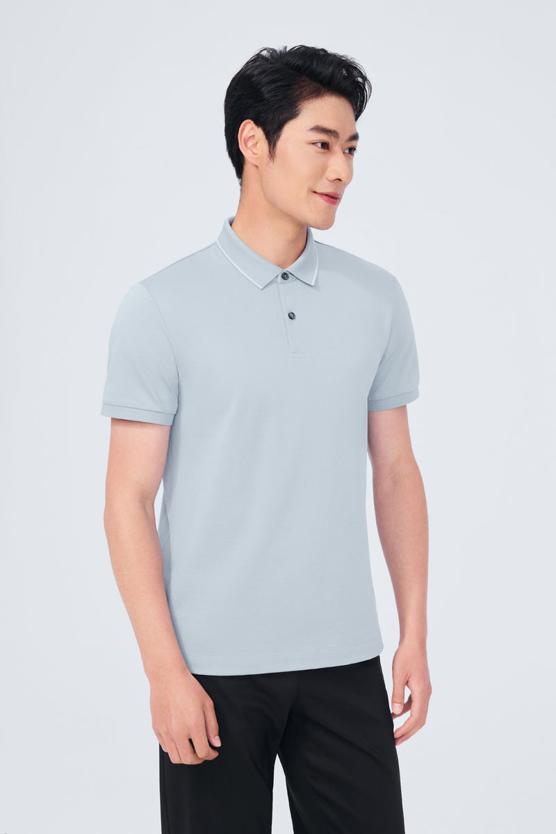 Polo piqué ultra-doux à pointes | Bleu gris BLE251