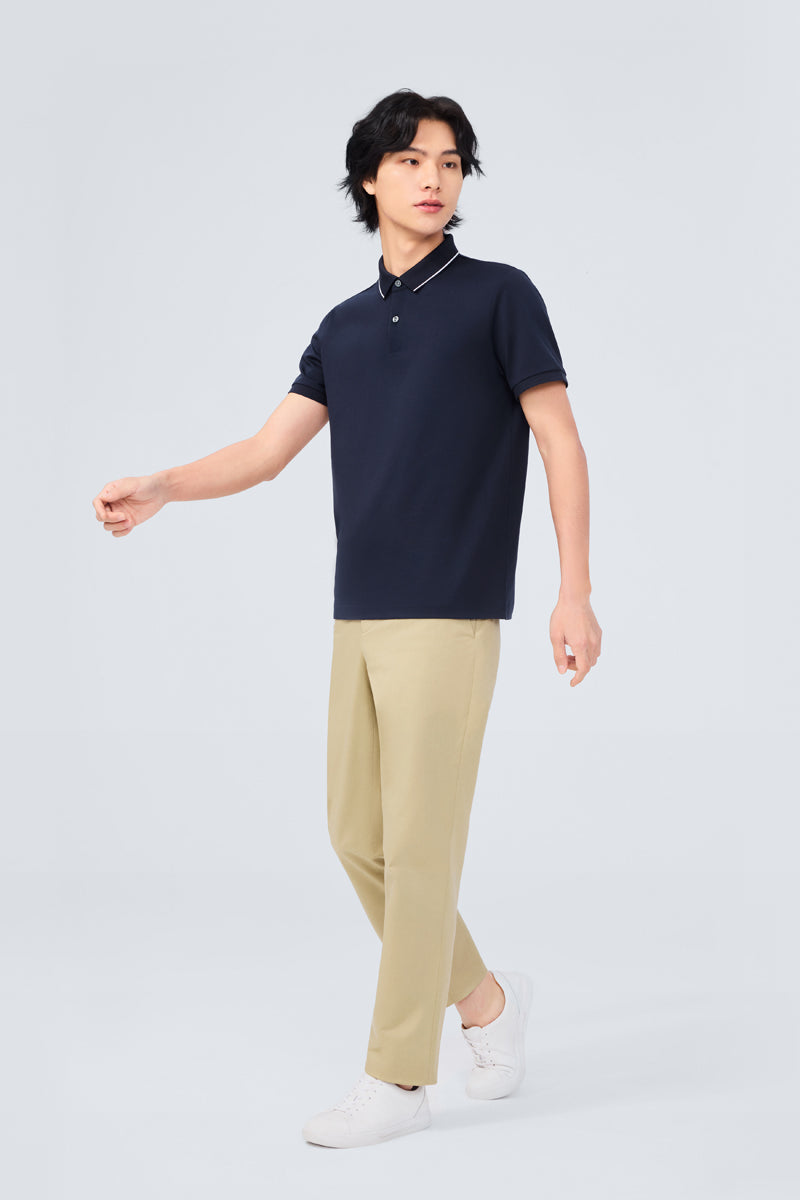 Polo en piqué ultra-doux avec liseré | Bleu marine NNY096