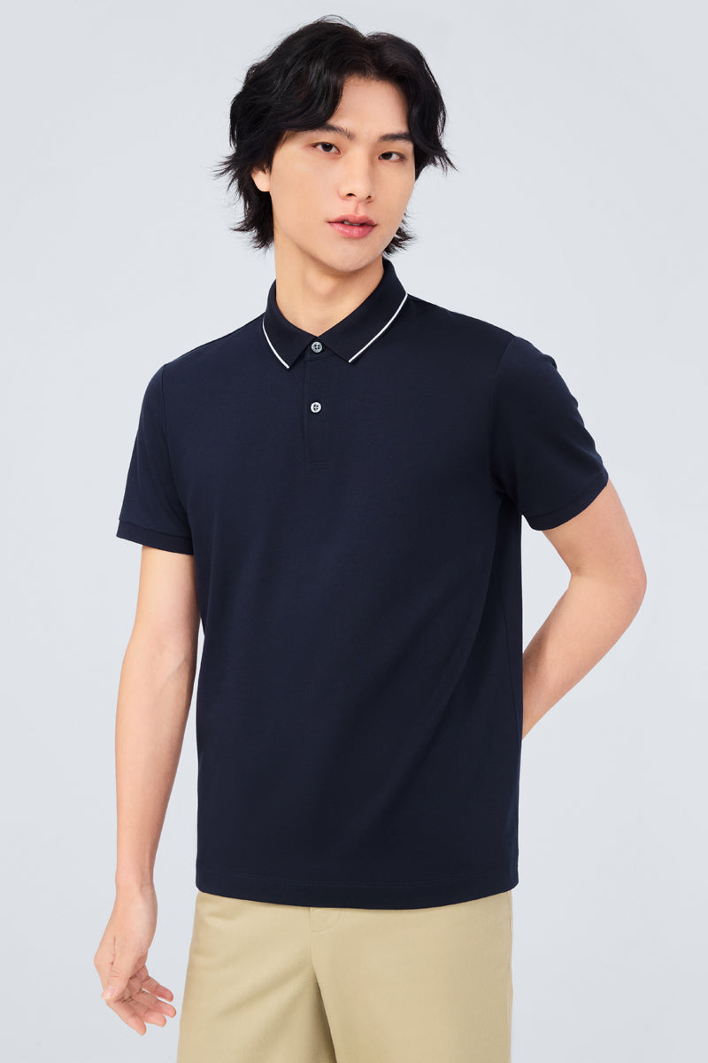 Polo en piqué ultra-doux avec liseré | Bleu marine NNY096