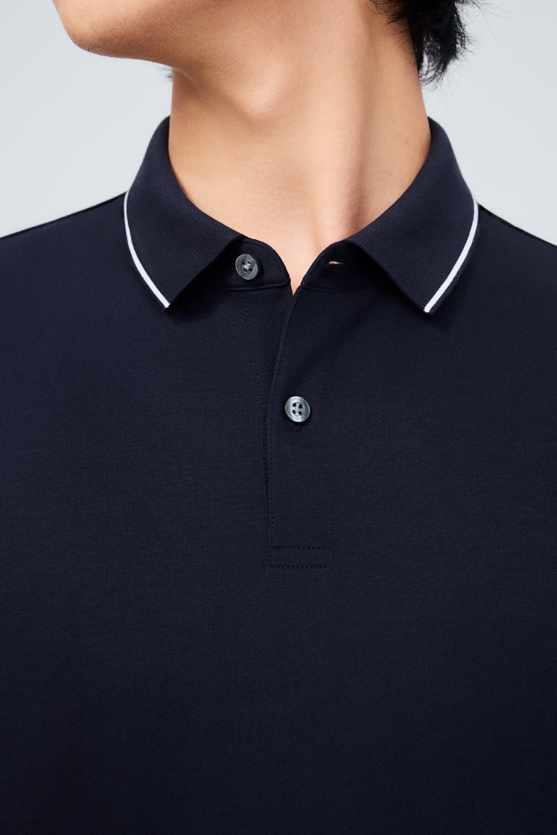 Polo en piqué ultra-doux avec liseré | Bleu marine NNY096