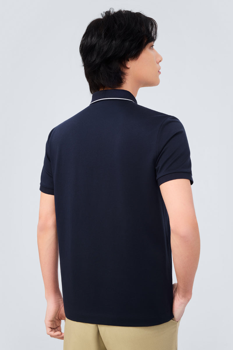 Polo en piqué ultra-doux avec liseré | Bleu marine NNY096