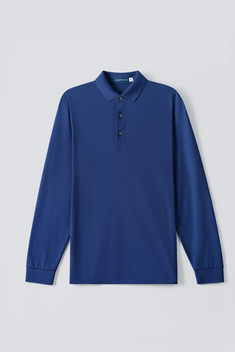 Polo piqué à manches longues | Bleu NYE073