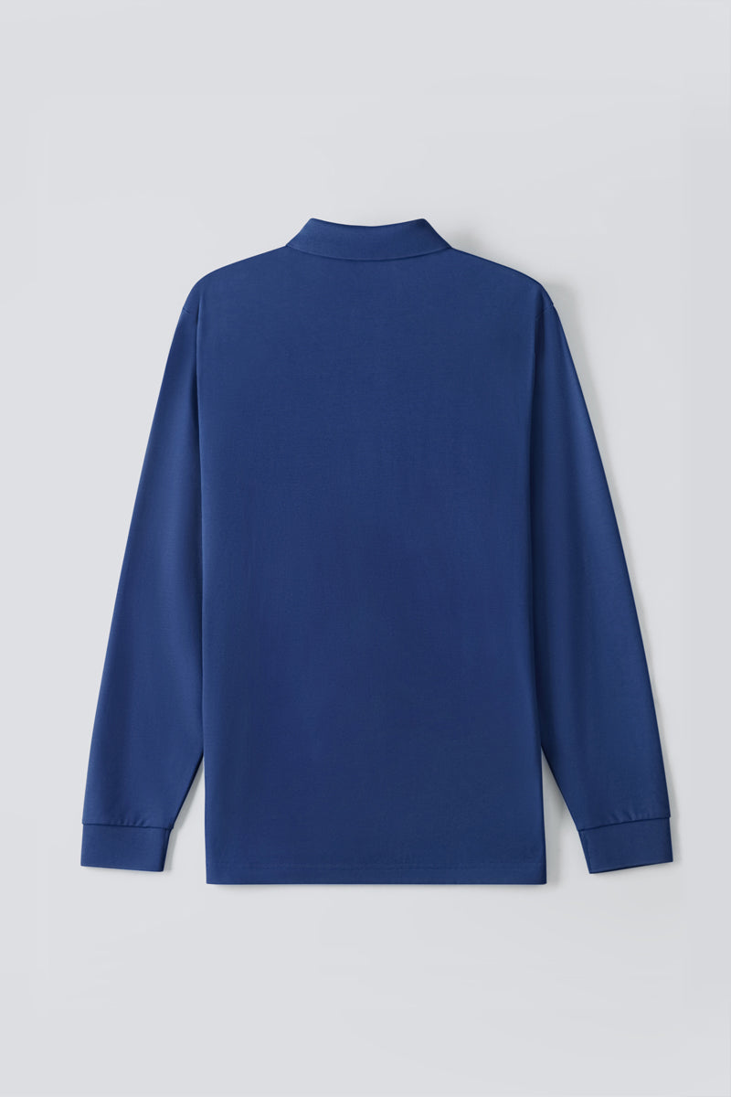 Polo piqué à manches longues | Bleu NYE073