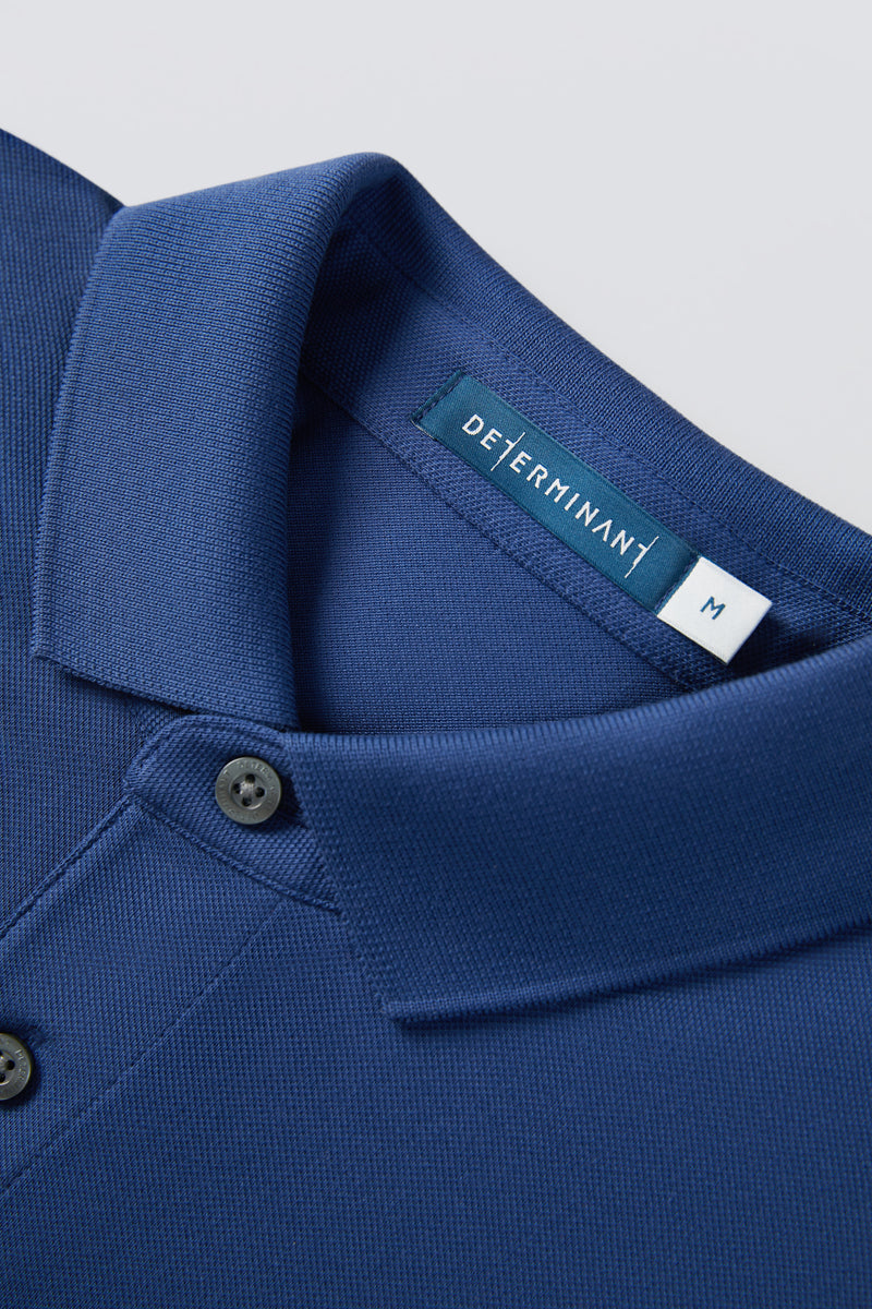 Polo piqué à manches longues | Bleu NYE073