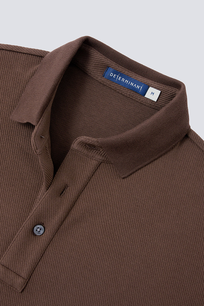 Polo à manches longues jacquard | Marron BRE054