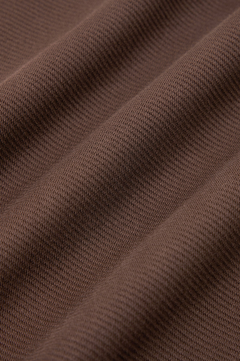 Polo à manches longues jacquard | Marron BRE054