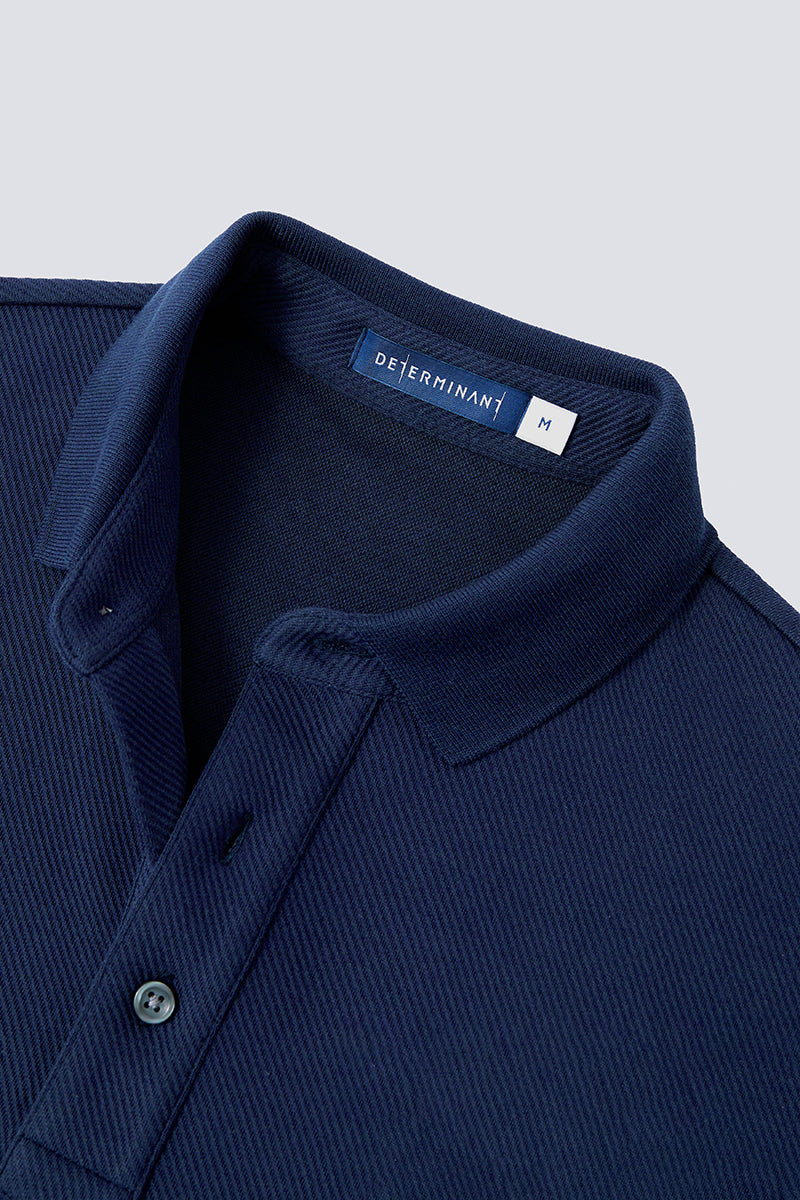Polo Jacquard à Manches Longues | Bleu Marine NNY096