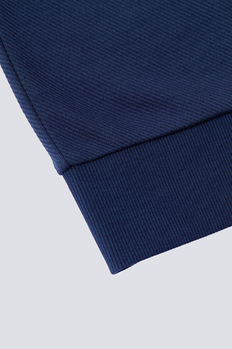 Polo Jacquard à Manches Longues | Bleu Marine NNY096
