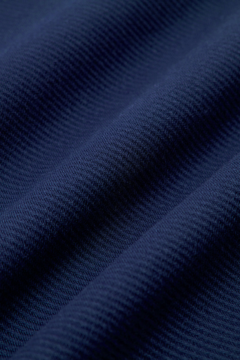 Polo Jacquard à Manches Longues | Bleu Marine NNY096