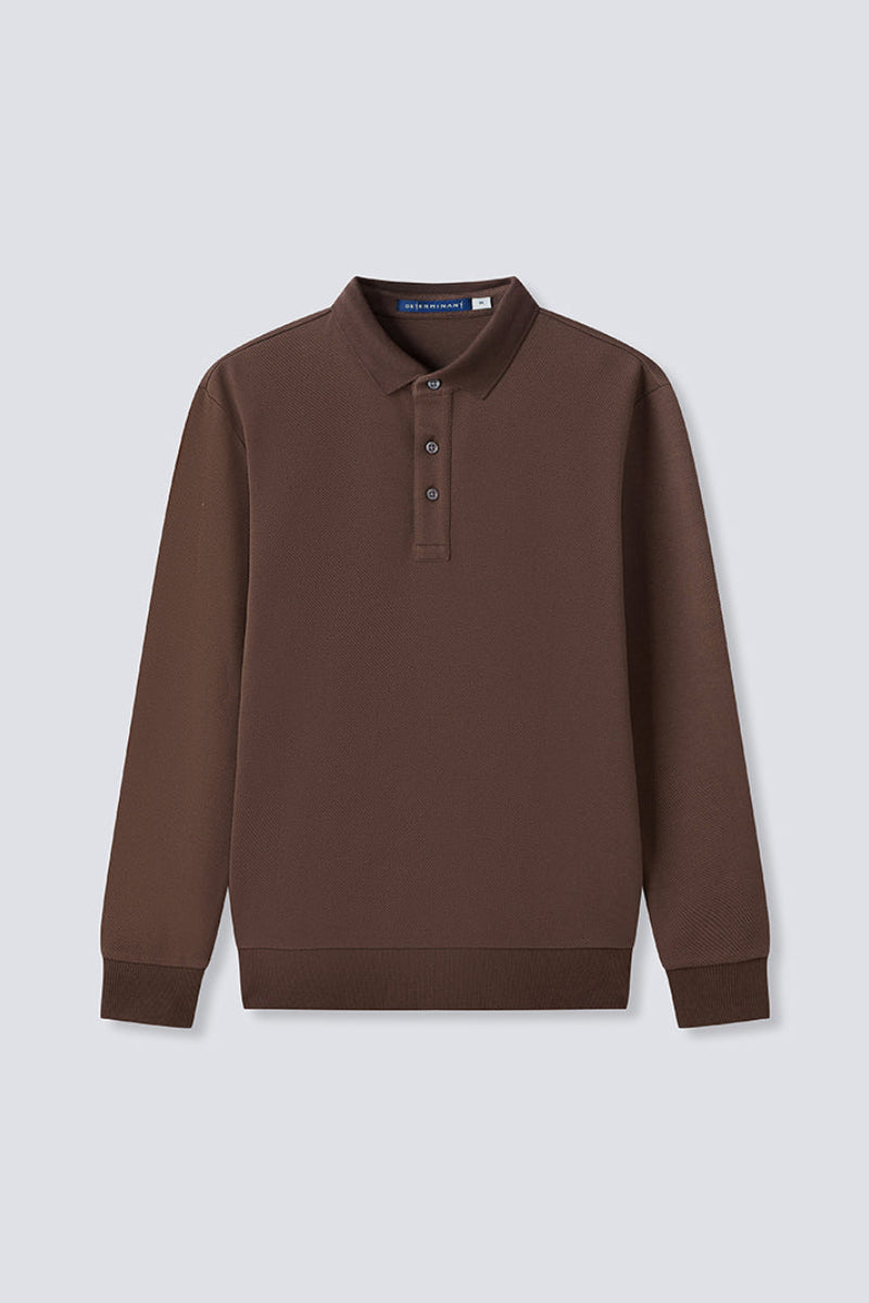 Polo à manches longues jacquard | Marron BRE054