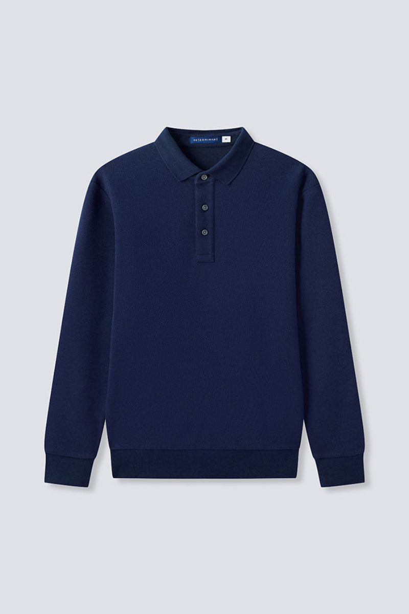 Polo Jacquard à Manches Longues | Bleu Marine NNY096