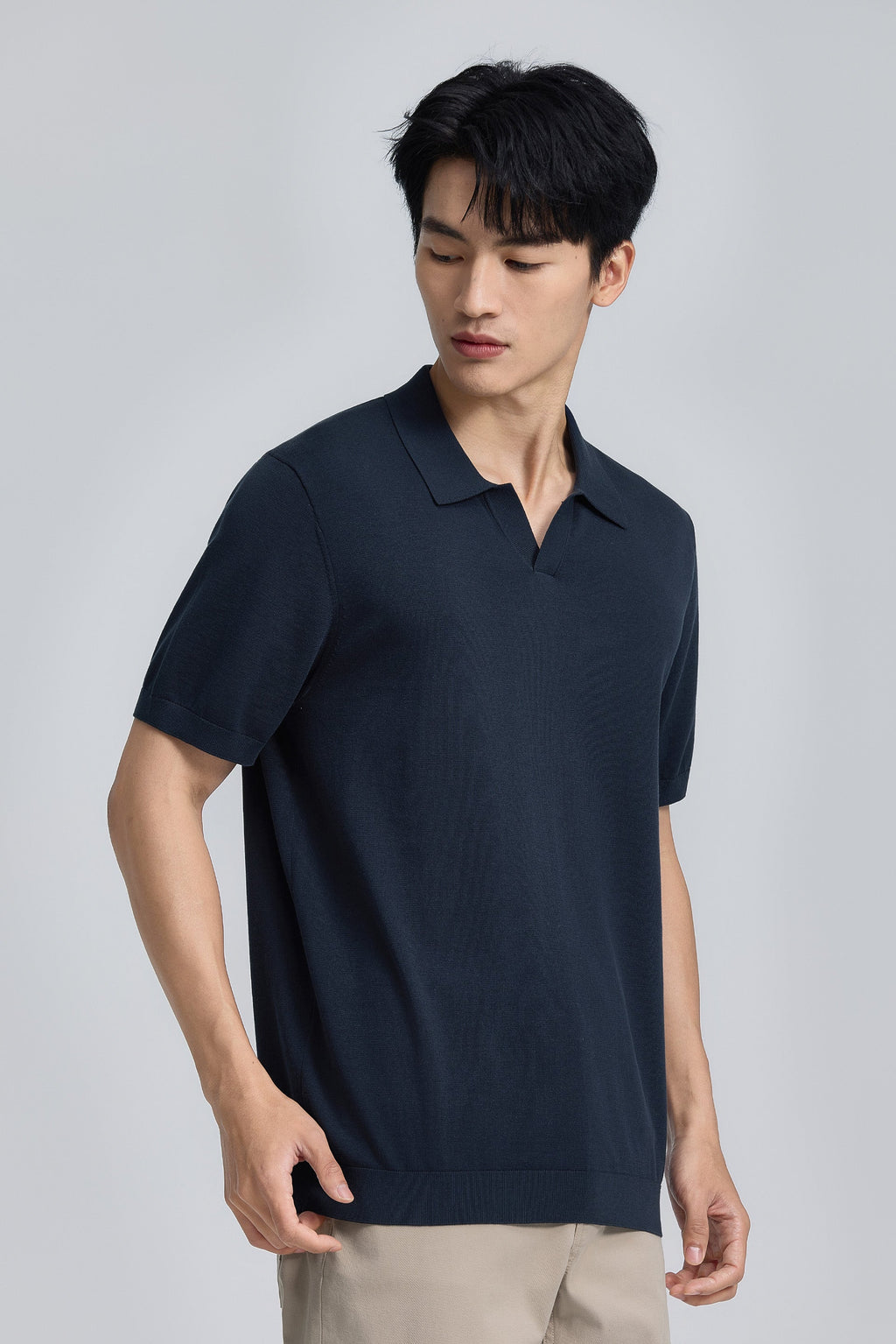 Polo en maille plate sans boutonnage | Bleu marine 14036N