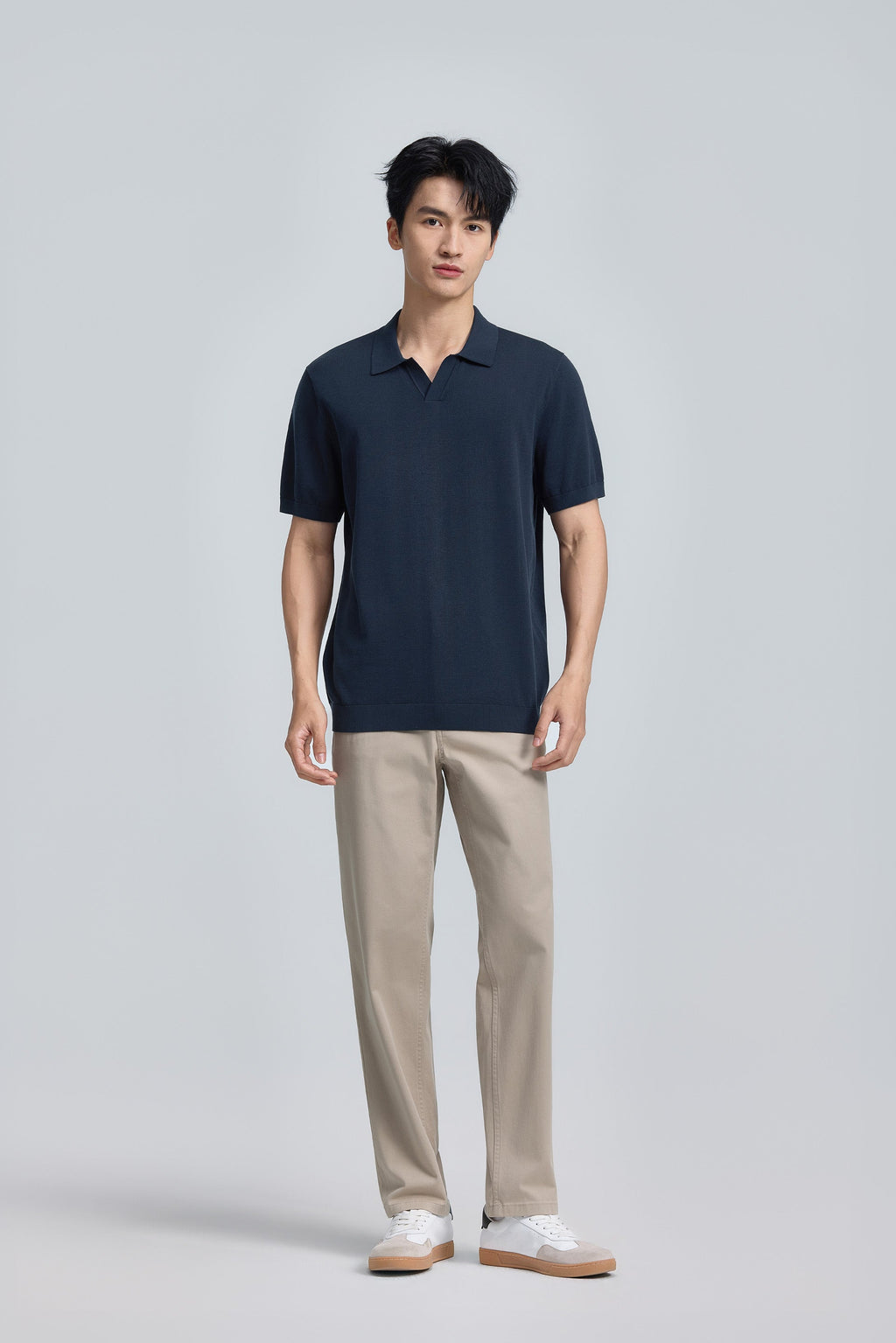 Polo en maille plate sans boutonnage | Bleu marine 14036N
