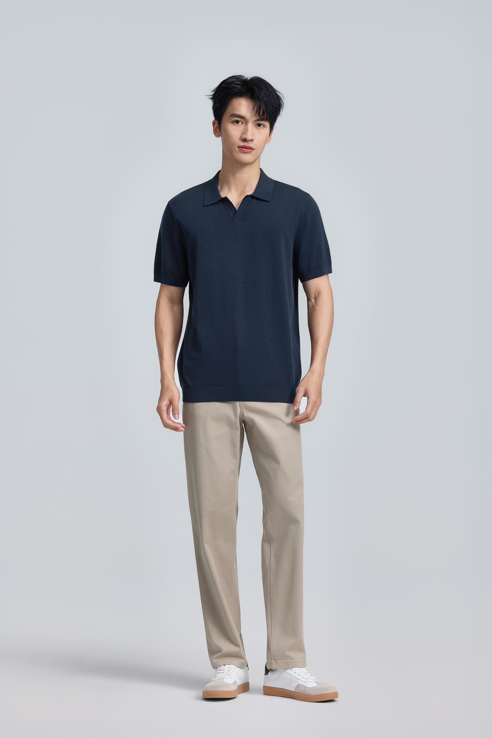 Polo en maille plate sans boutonnage | Bleu marine 14036N