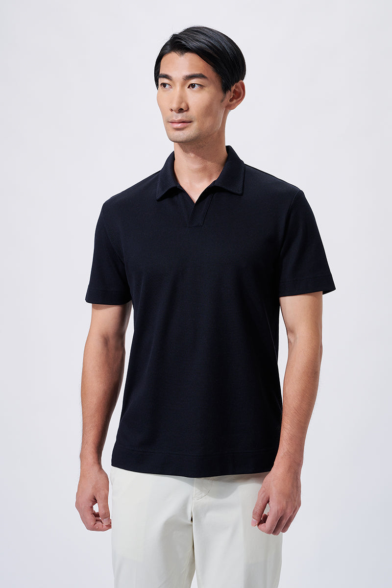 Polo sans boutons en piqué | Noir BKFD01