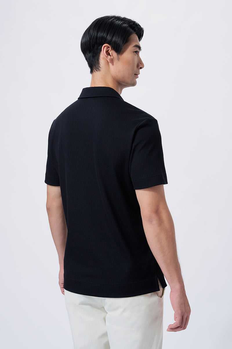 Polo sans boutons en piqué | Noir BKFD01