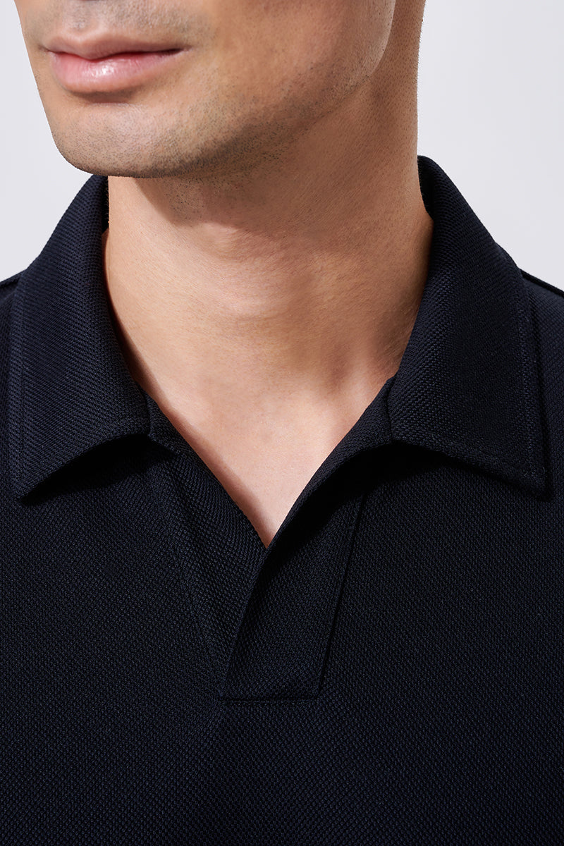 Polo sans boutons en piqué | Noir BKFD01