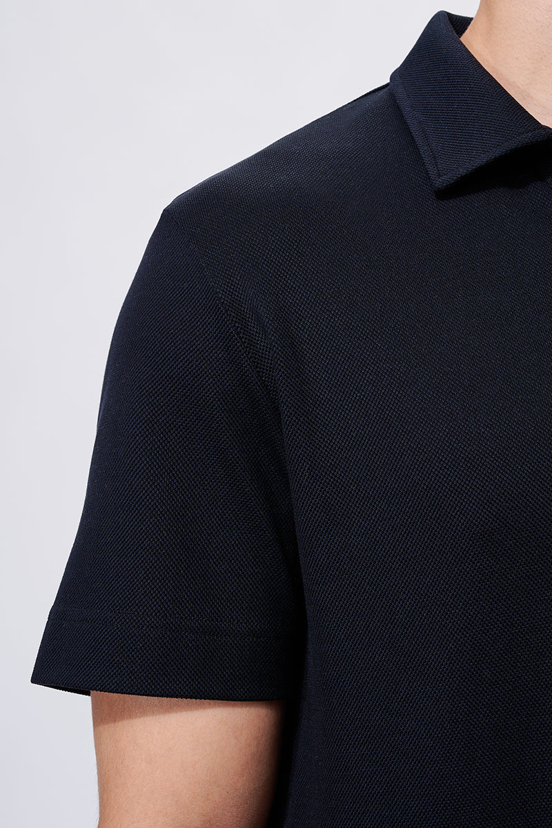 Polo sans boutons en piqué | Noir BKFD01