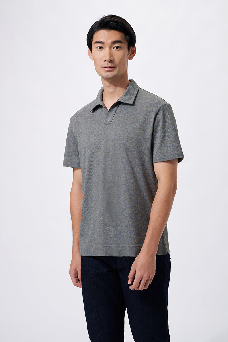 Polo sans boutons en piqué | Gris foncé EBCG30