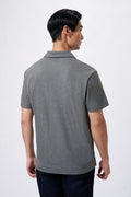 Polo sans boutons en maille gaufrée – Bleu denim