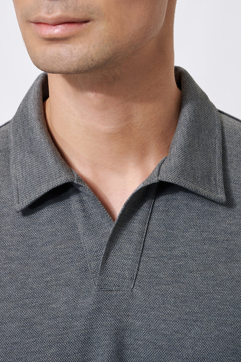 Polo sans boutons en piqué | Gris foncé EBCG30