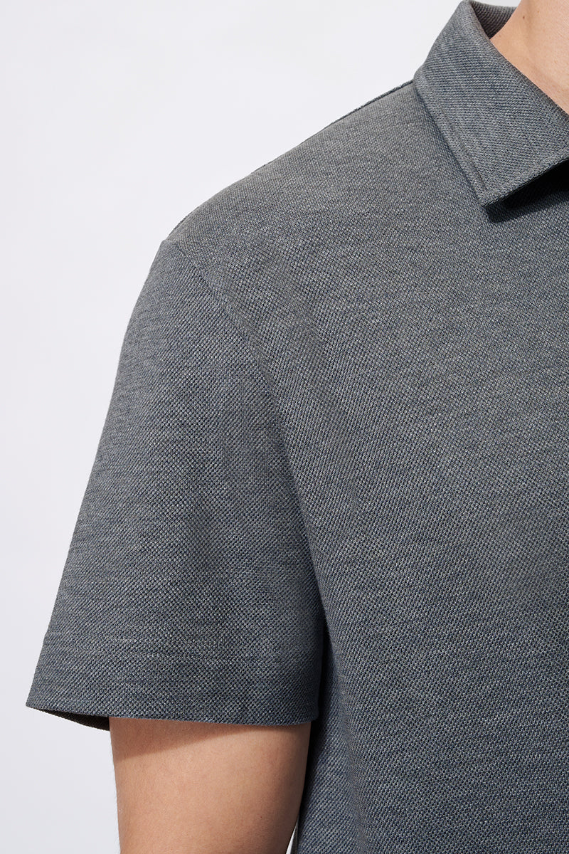 Polo sans boutons en piqué | Gris foncé EBCG30