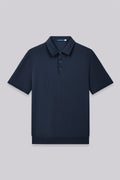 Polo en maille plate à trois boutons | Bleu Marine 14036N