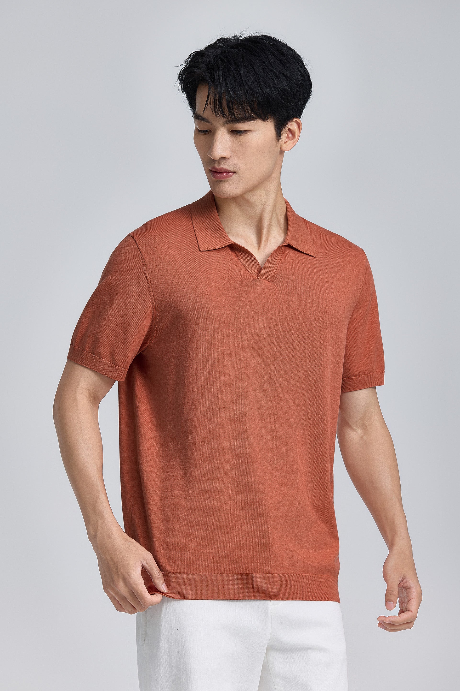 Polo en tricot plat sans boutonnage | Rouille orangée PT1447
