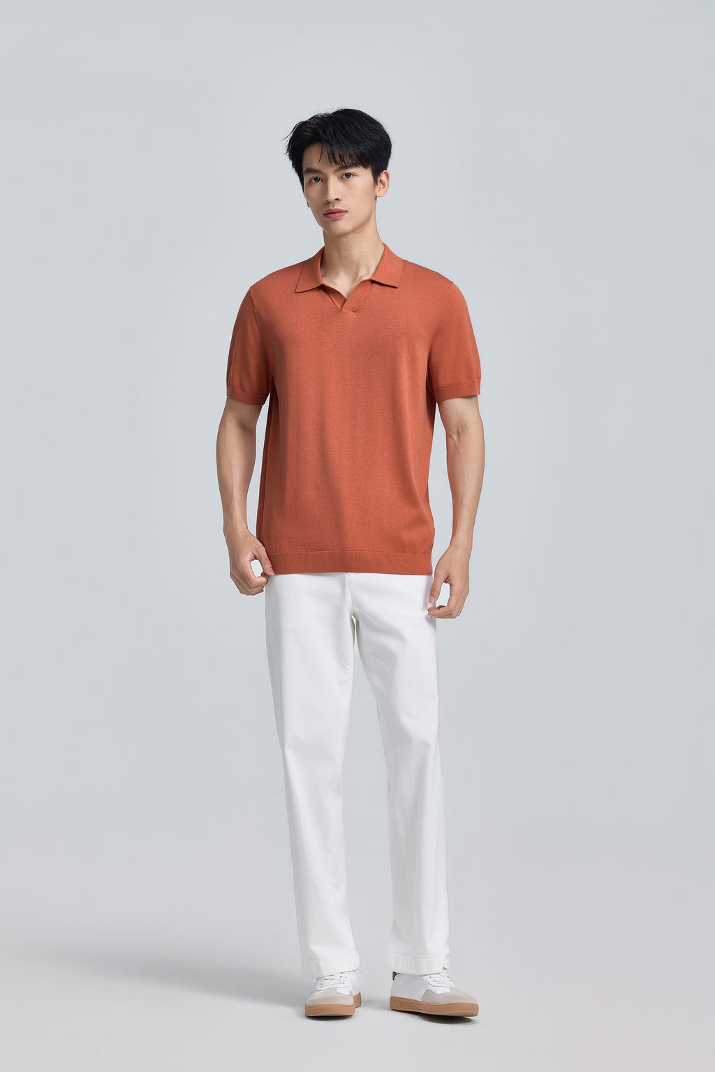 Polo en tricot plat sans boutonnage | Rouille orangée PT1447