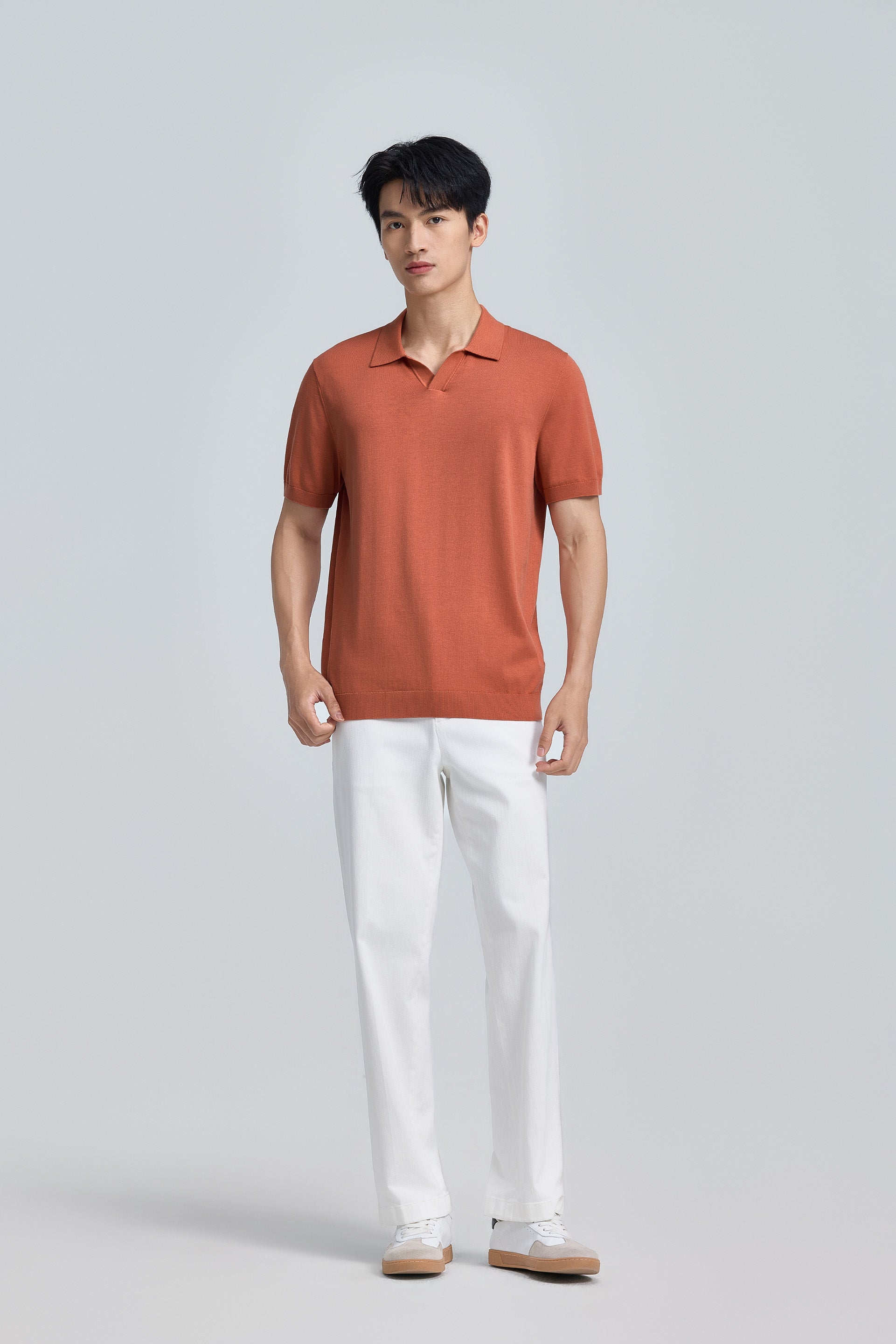 Polo en tricot plat sans boutonnage | Rouille orangée PT1447