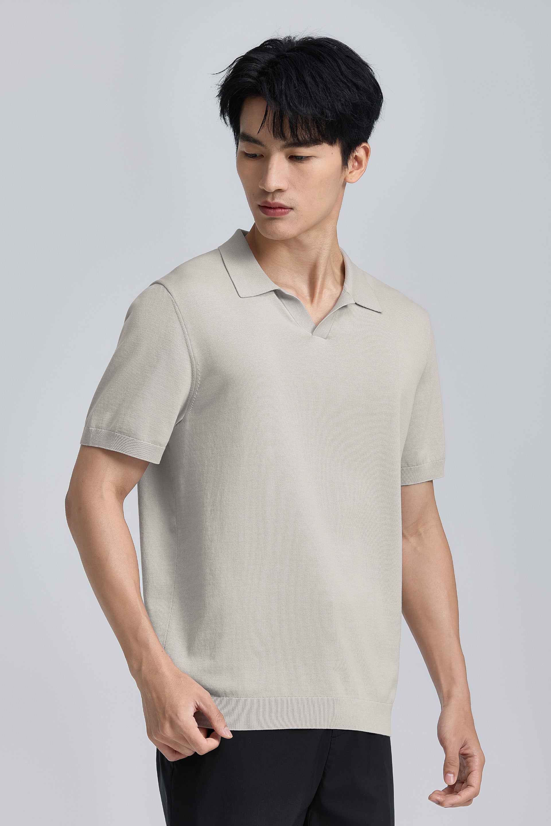 Polo en maille plate sans boutons | Gris argenté PT1400