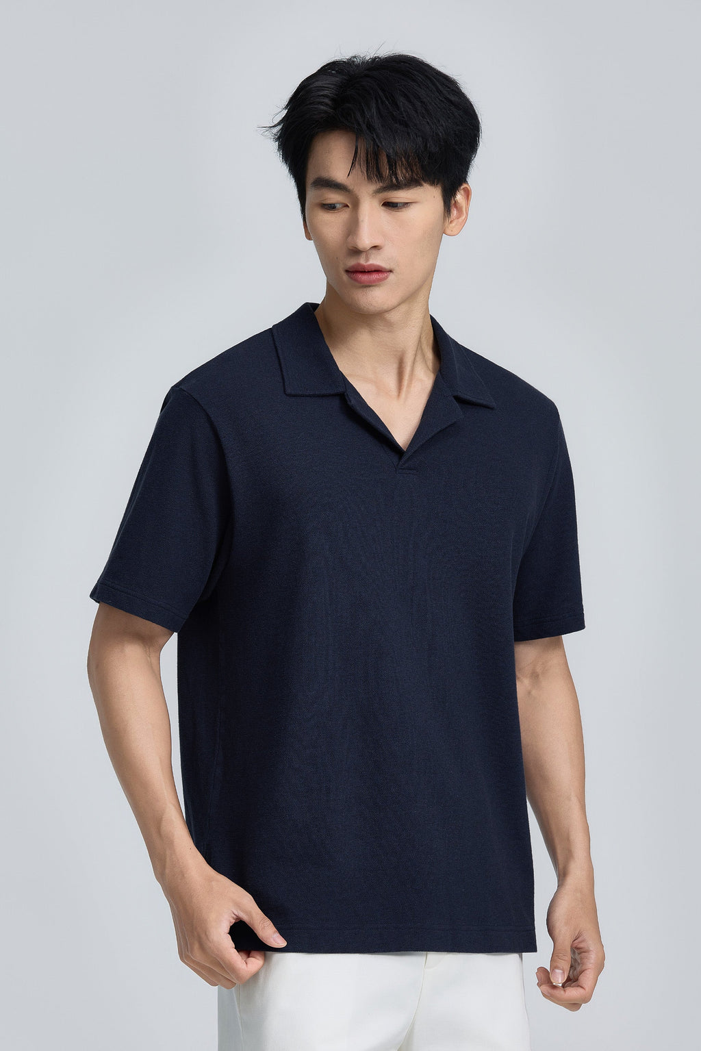 Polo Col Camp Coton-Chanvre | Bleu Marine EB1244