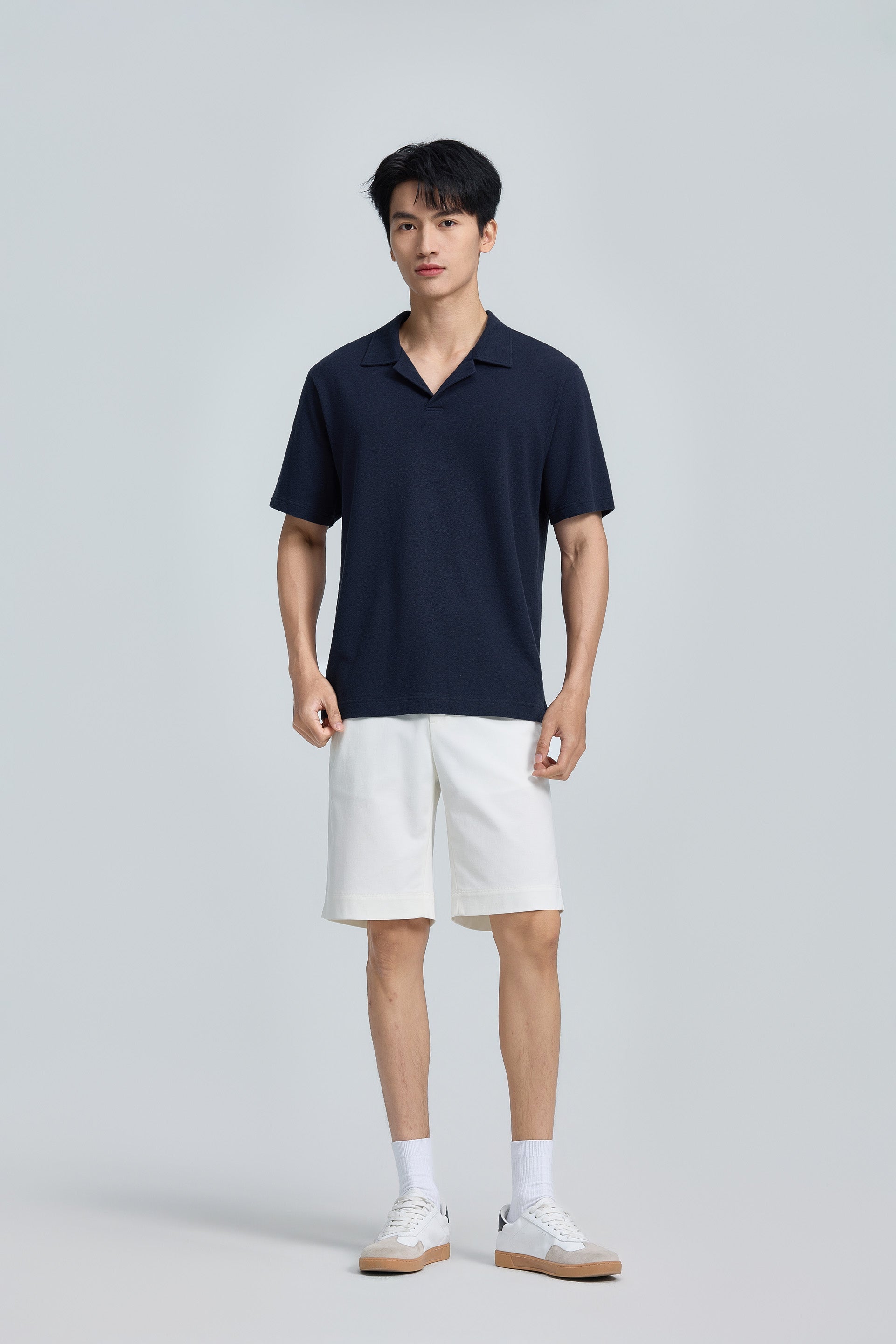 Polo Col Camp Coton-Chanvre | Bleu Marine EB1244