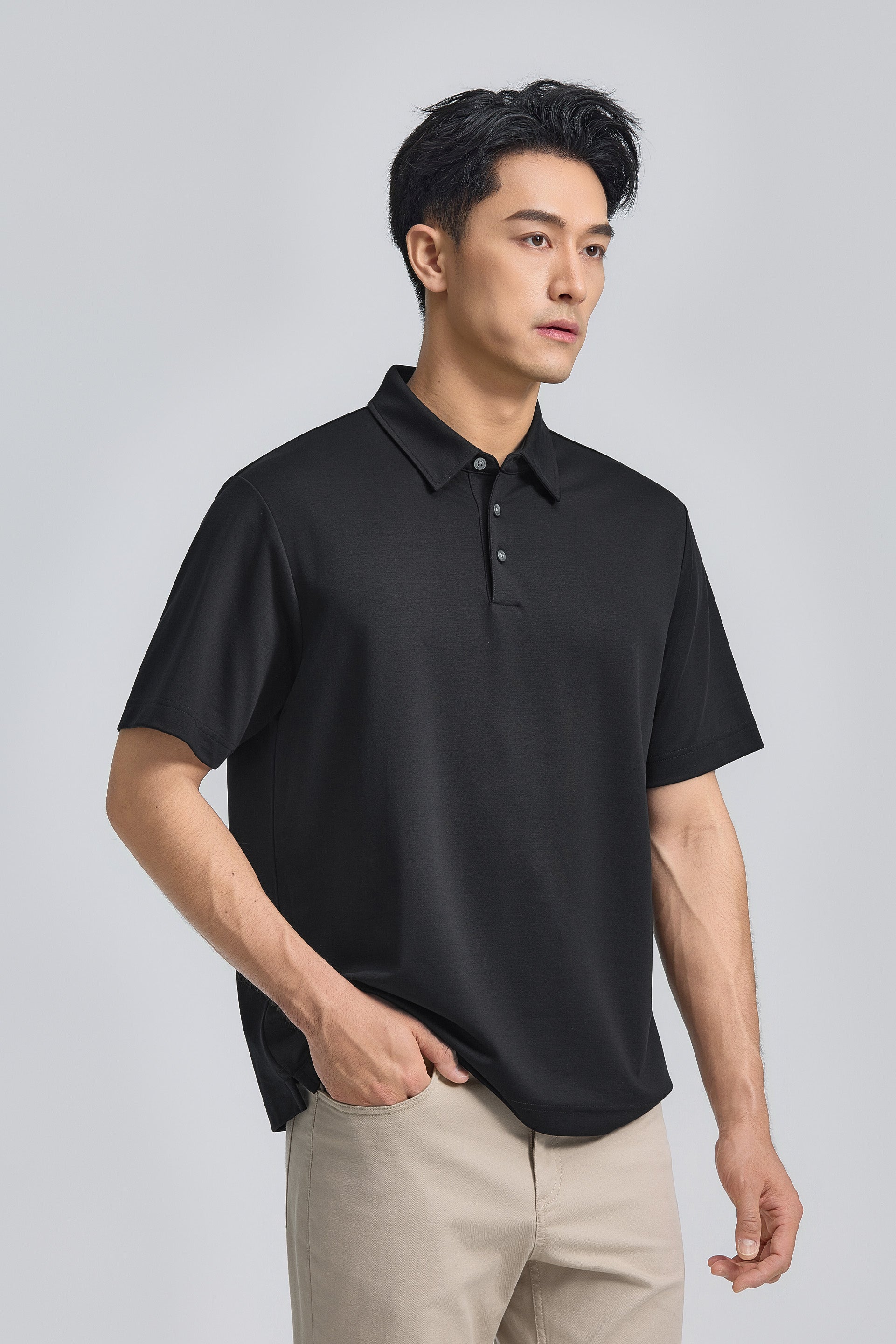 Polo en maille double-face | Noir BKFD01
