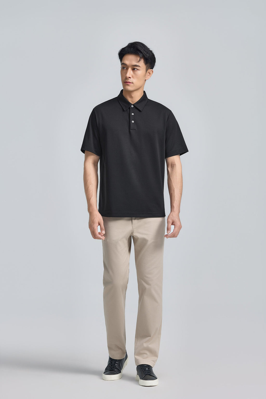 Polo en maille double-face | Noir BKFD01
