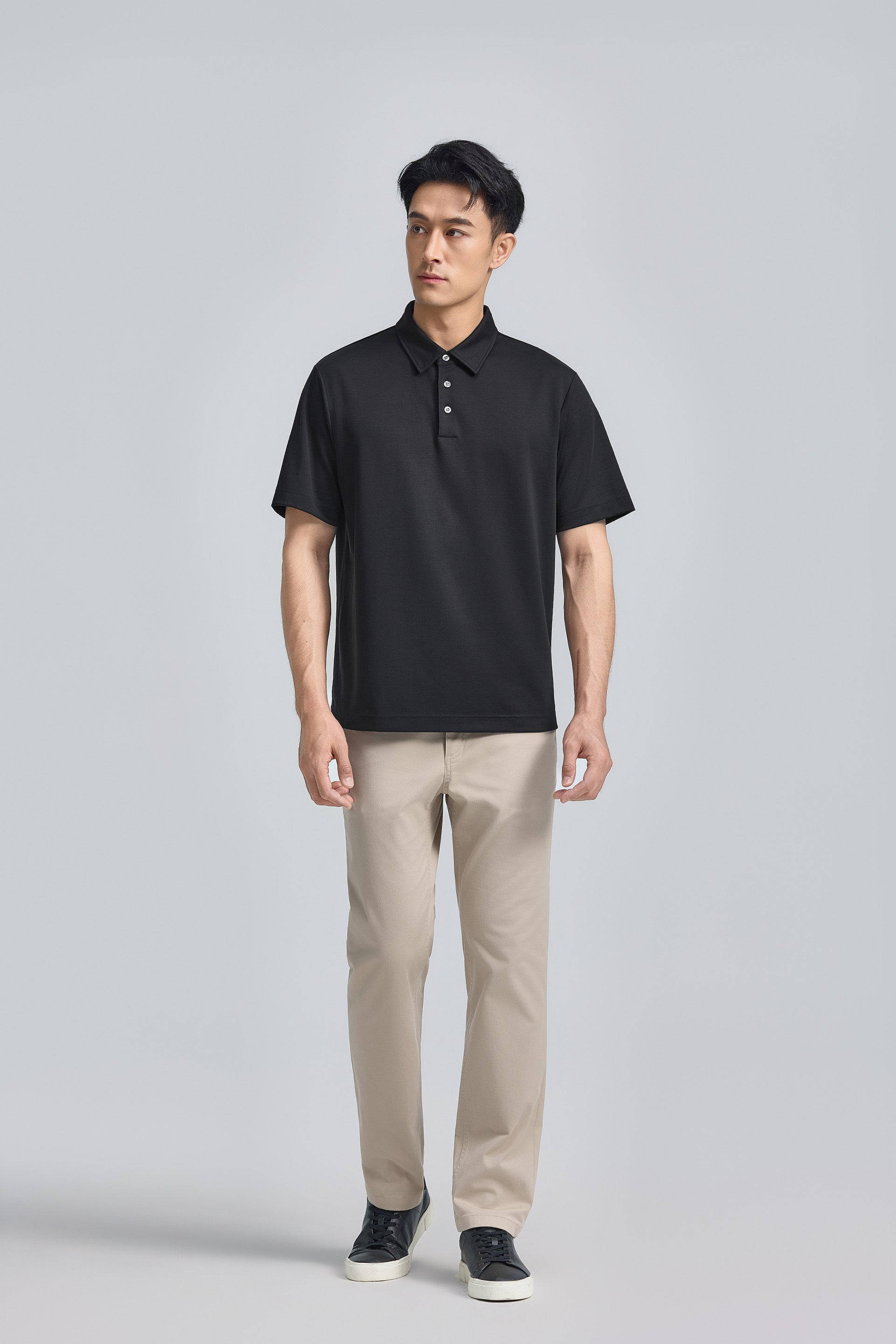 Polo en maille double-face | Noir BKFD01