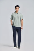 Polo en maille double face – Gris ciel