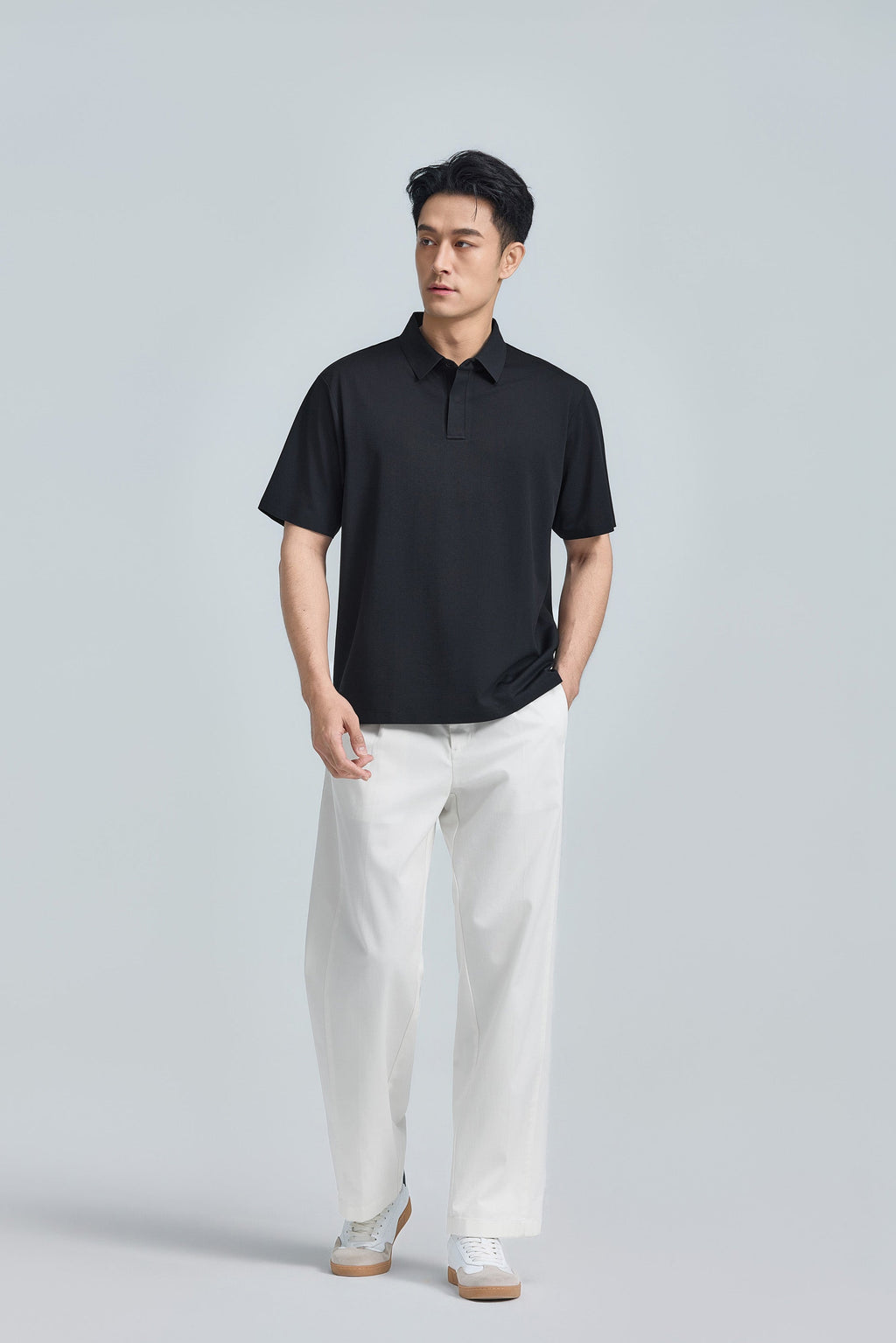 Polo piqué avec patte de boutonnage cachée | Noir BKFD01