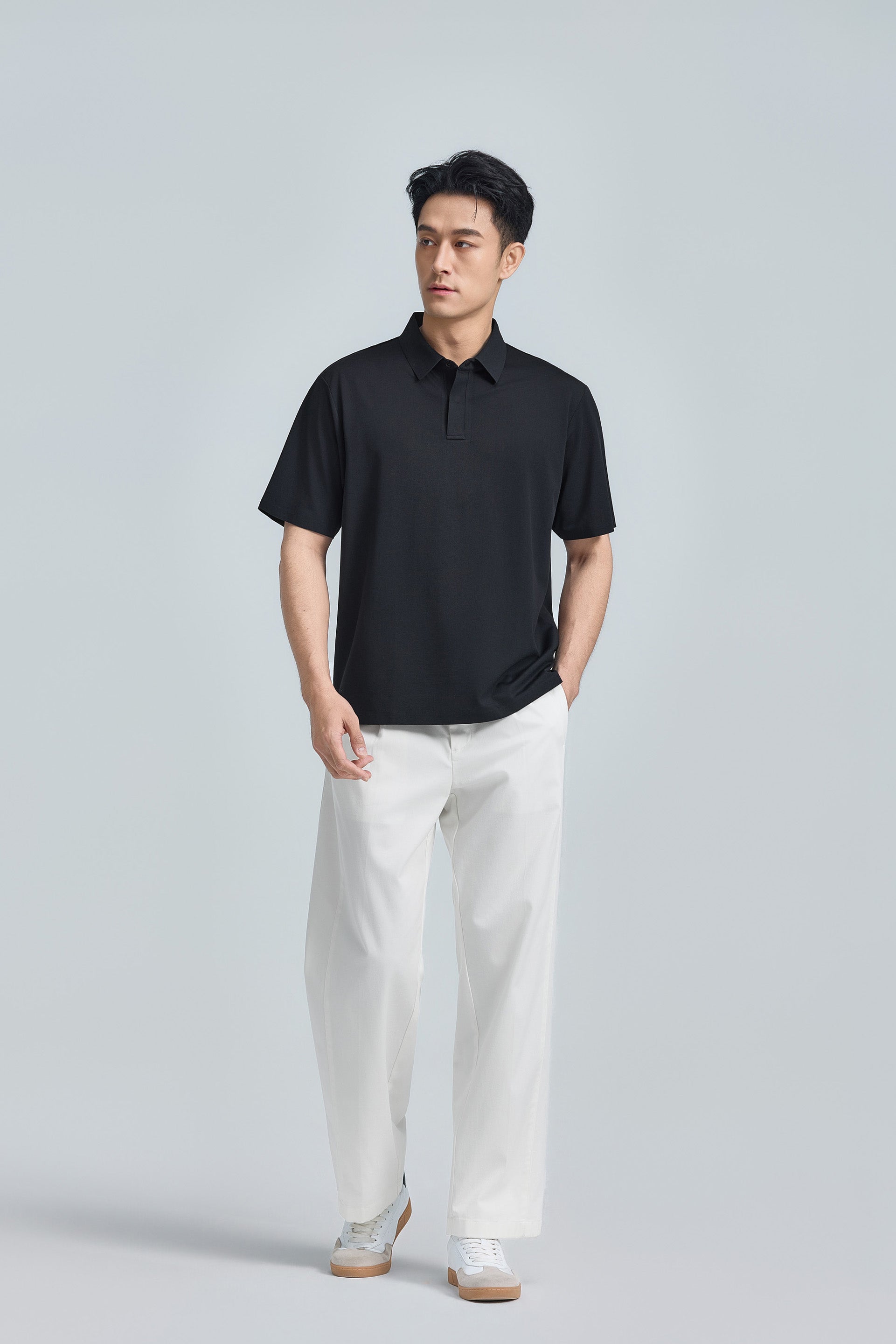 Polo piqué avec patte de boutonnage cachée | Noir BKFD01