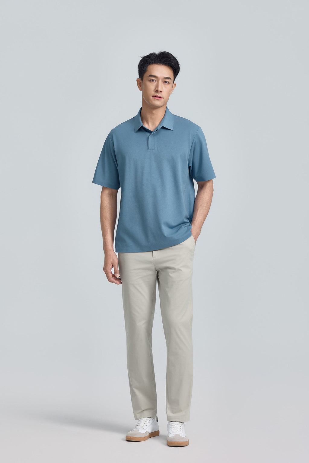 Polo piqué avec patte de boutonnage dissimulée | Bleu mystique BLE128
